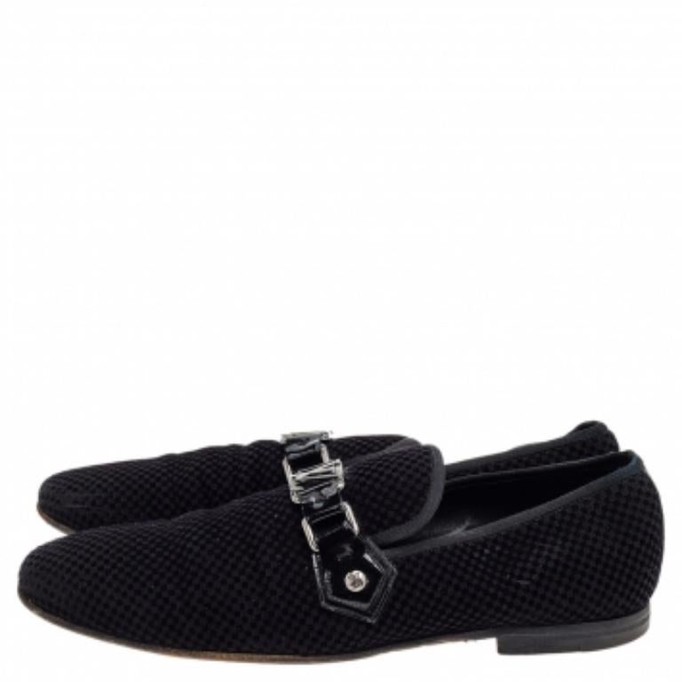 Louis Vuitton Petit Damier Ebene Suede  Monte Carlo Moccasins Size 41.5 In Good Condition In Dubai, Al Qouz 2