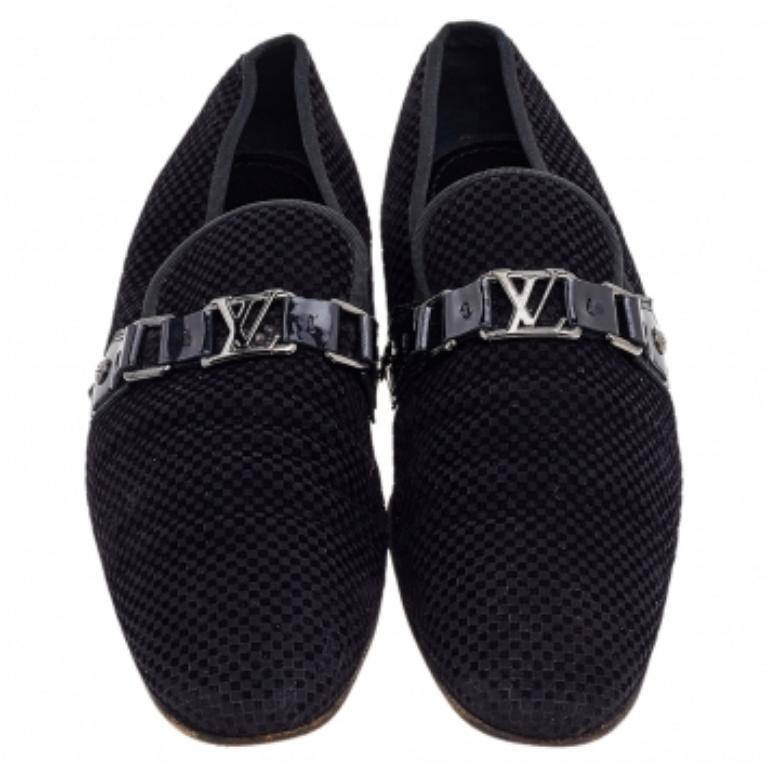Men's Louis Vuitton Petit Damier Ebene Suede  Monte Carlo Moccasins Size 41.5