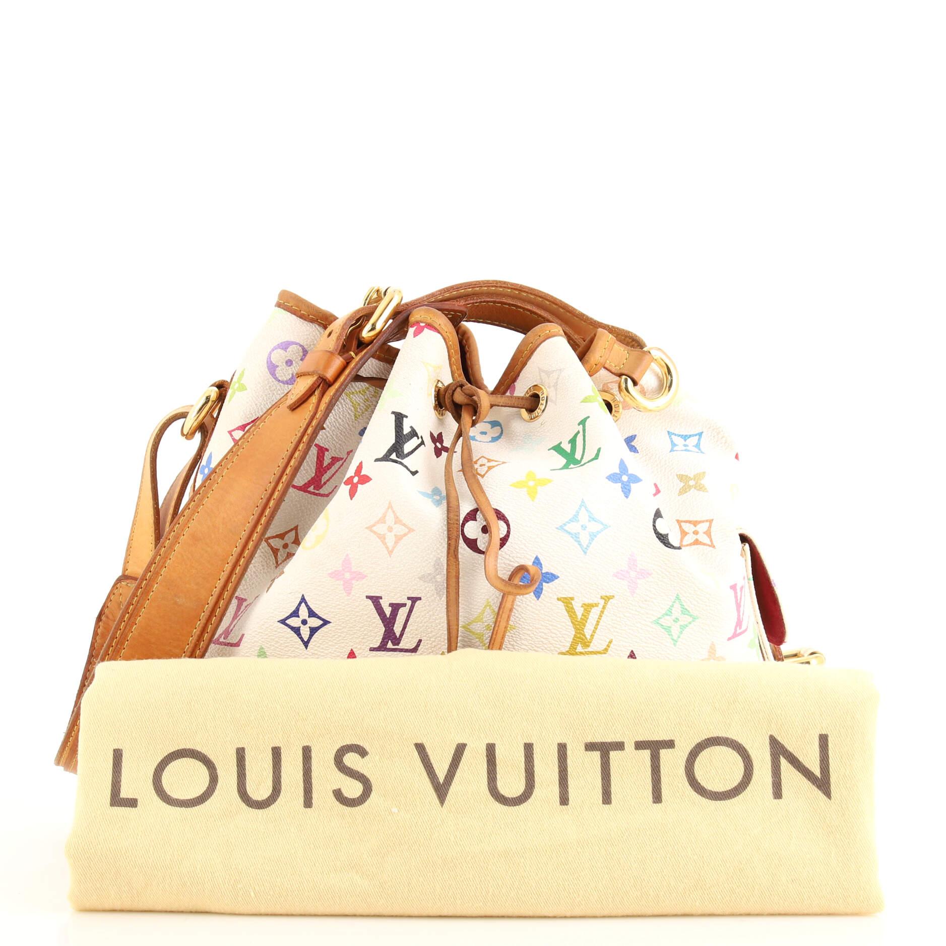 LOUIS VUITTON Petit Noe White Multicolor Drawstring Bucket Bag at 1stDibs