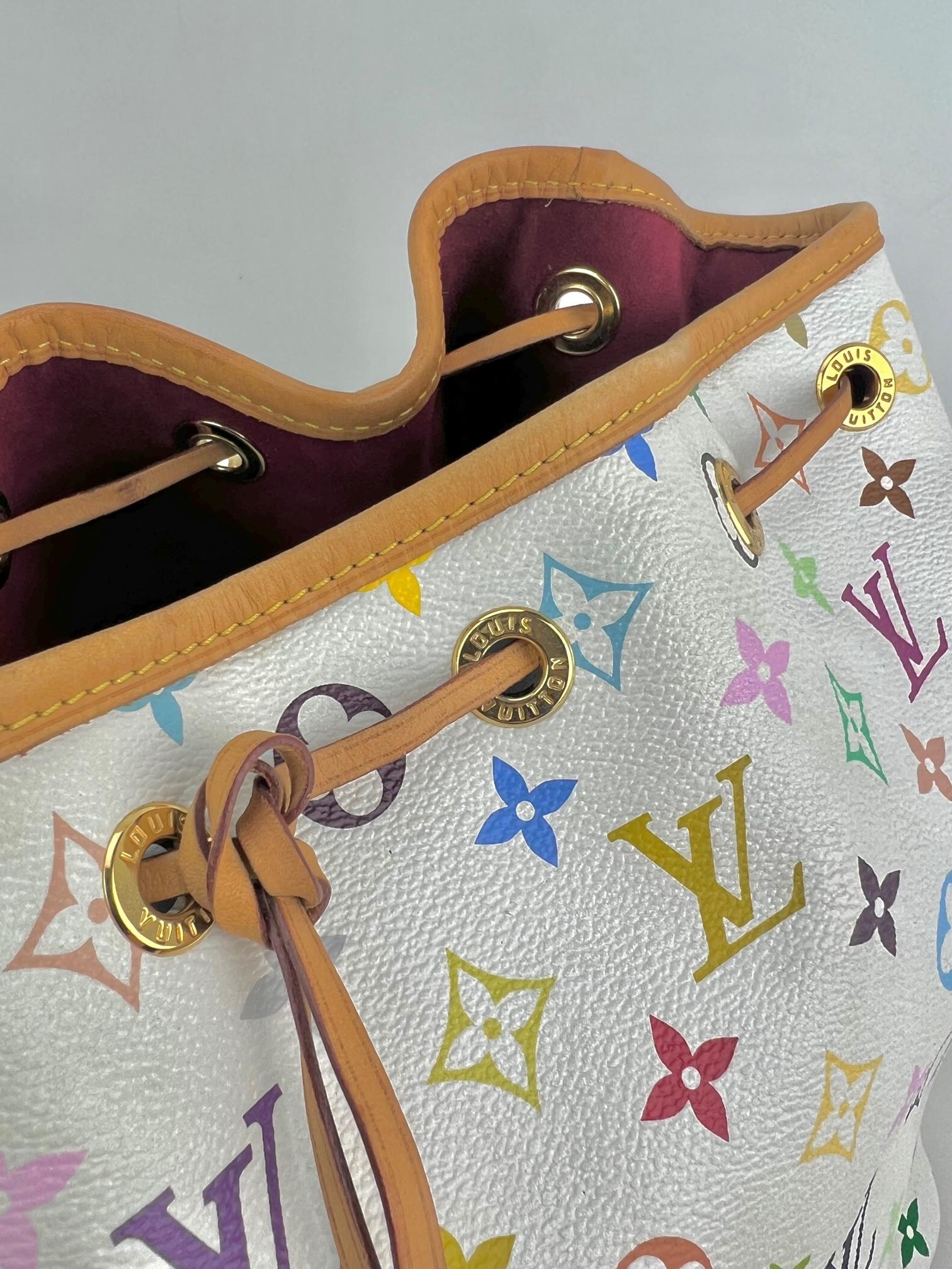 Women's LOUIS VUITTON Petit Noe White Multicolor Drawstring Bucket Bag