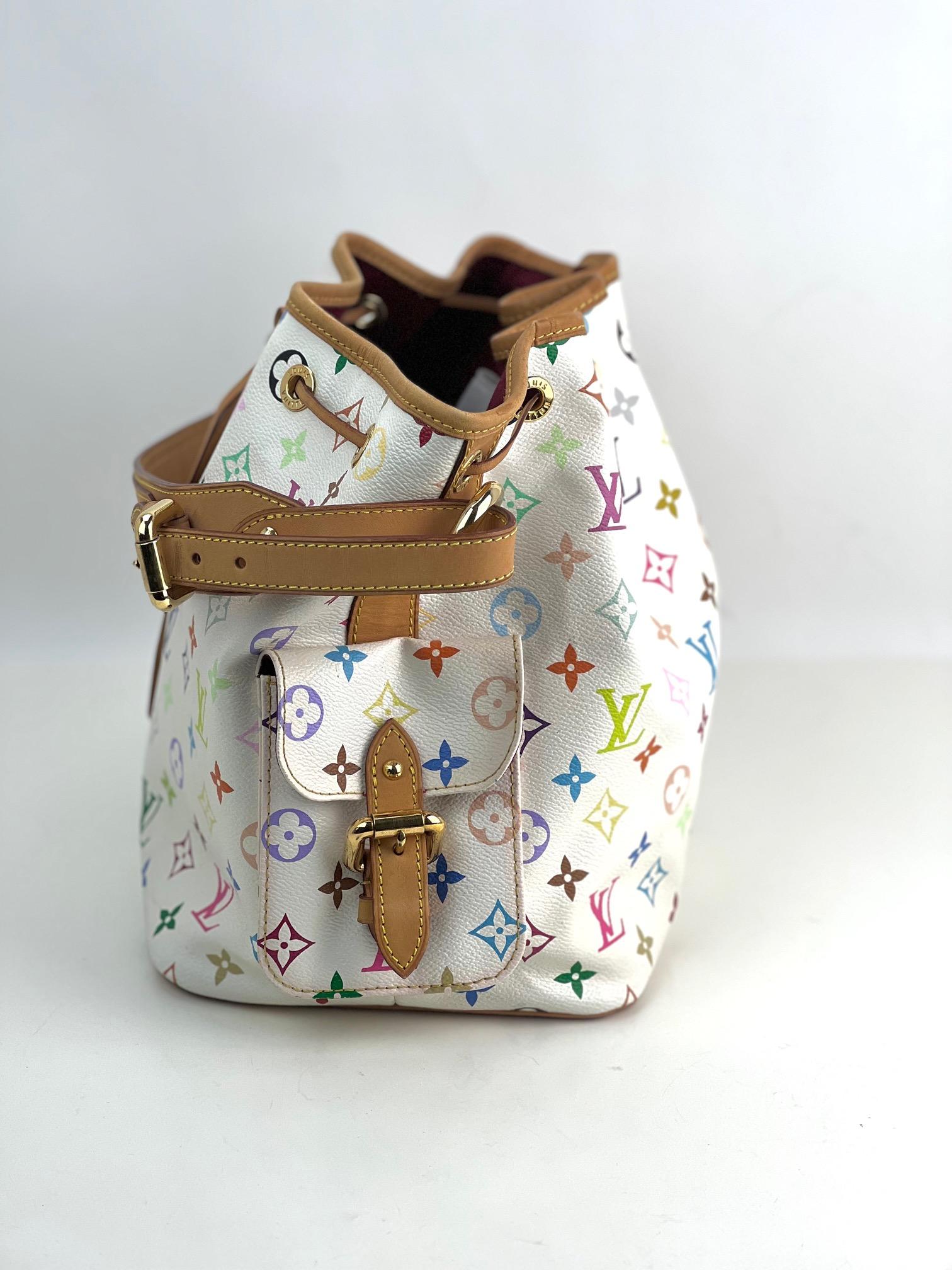 LOUIS VUITTON Petit Noe White Multicolor Drawstring Bucket Bag 3