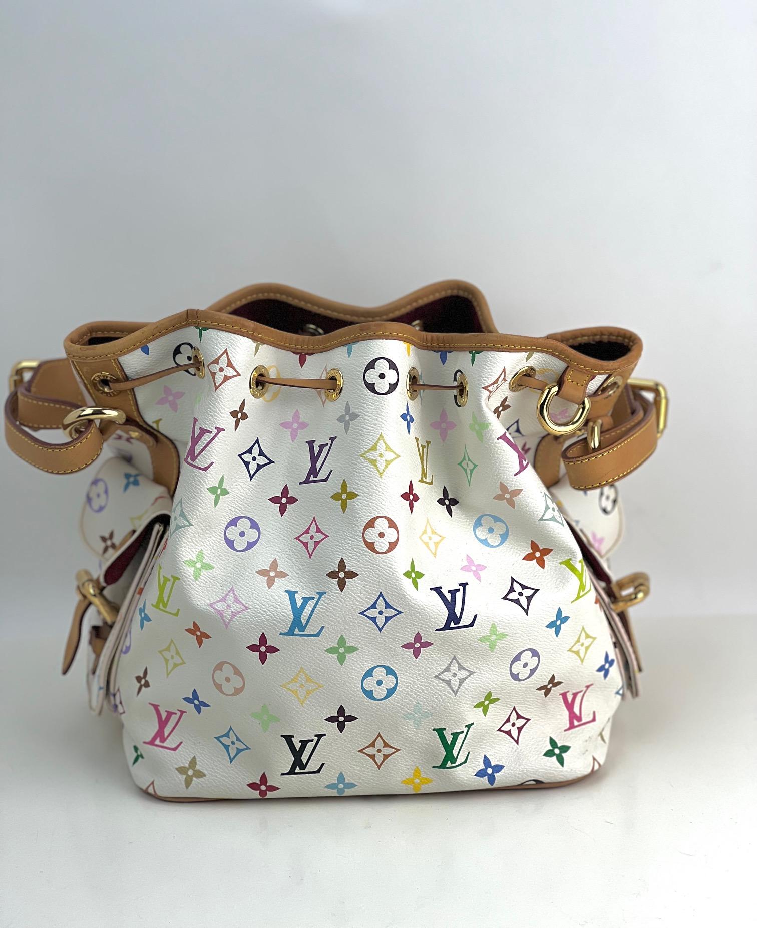 LOUIS VUITTON Petit Noe White Multicolor Drawstring Bucket Bag 4