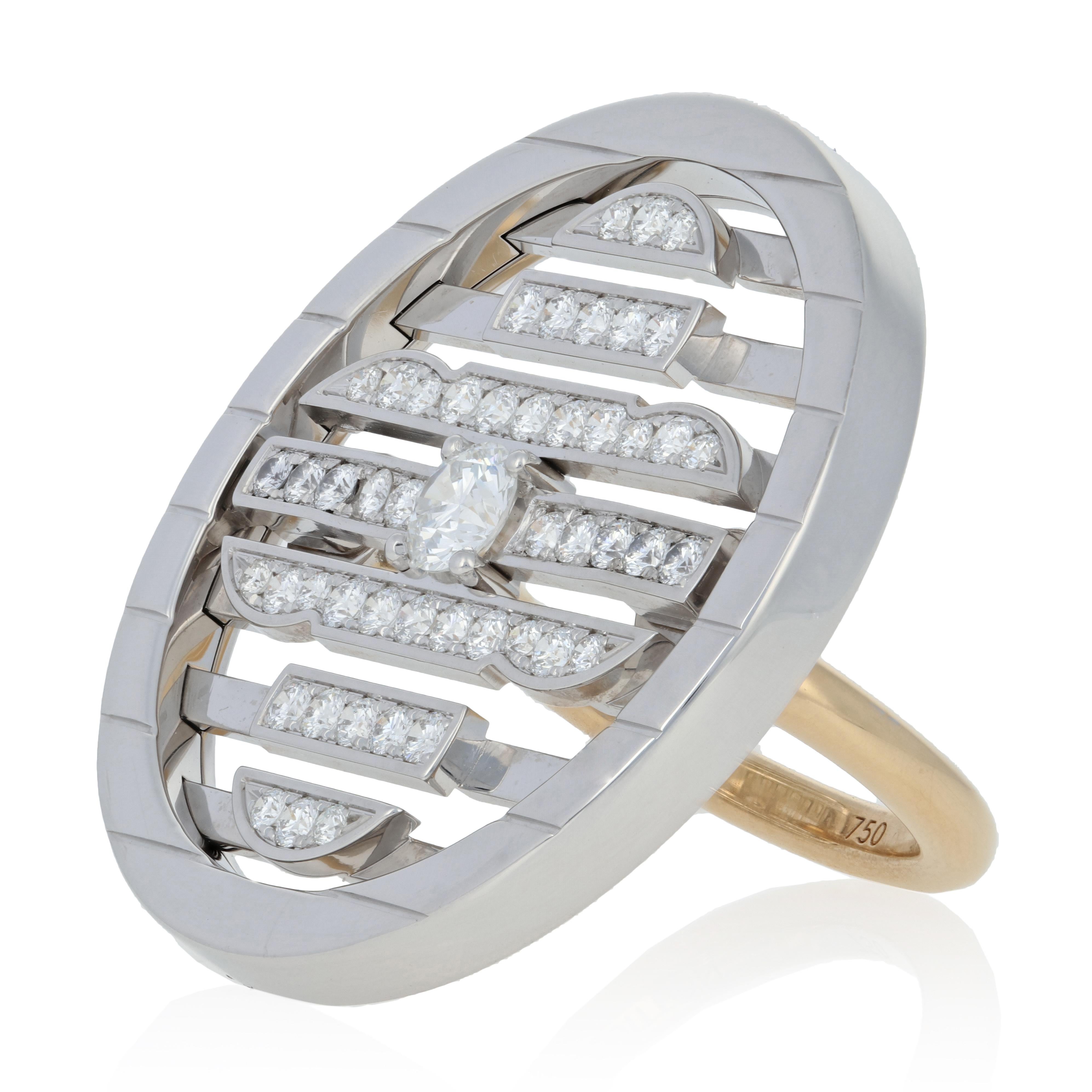 Round Cut Louis Vuitton Petite Fleur Diamond Cluster Cocktail Ring Yellow Gold 18k 1.48ctw