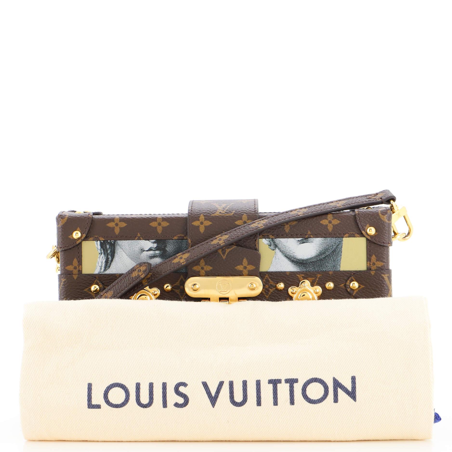 Authentic Louis Vuitton Petite Malle Blue Trims Mini Trunk Cross-body  Bag-USED