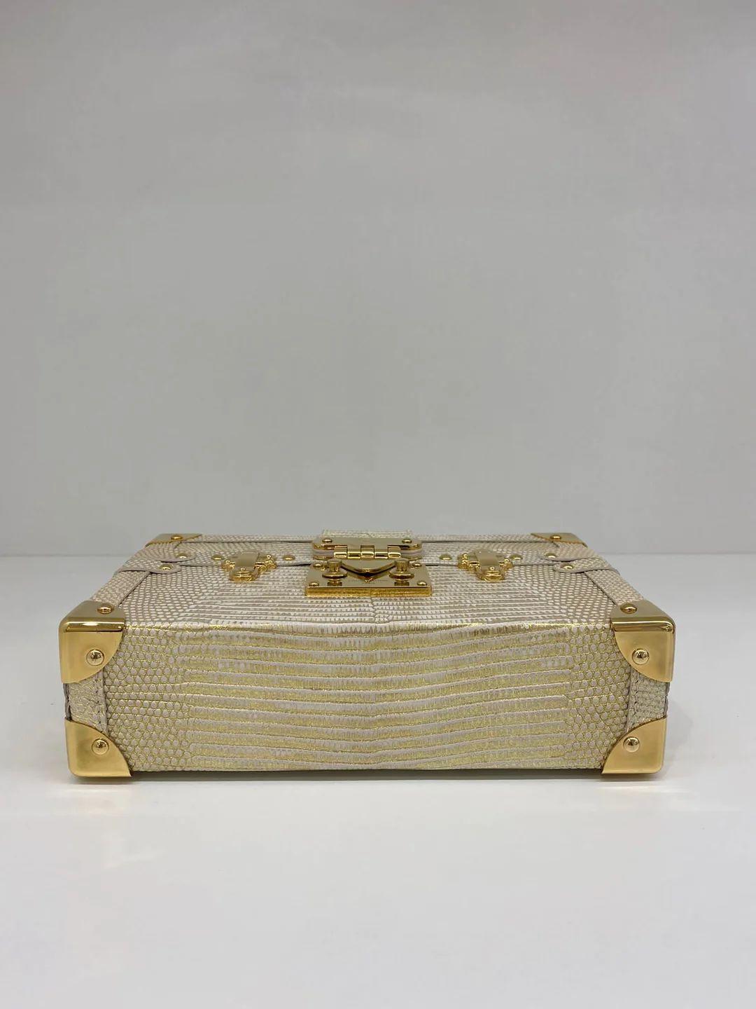 Louis Vuitton Petite Malle Lizard Gold For Sale 3