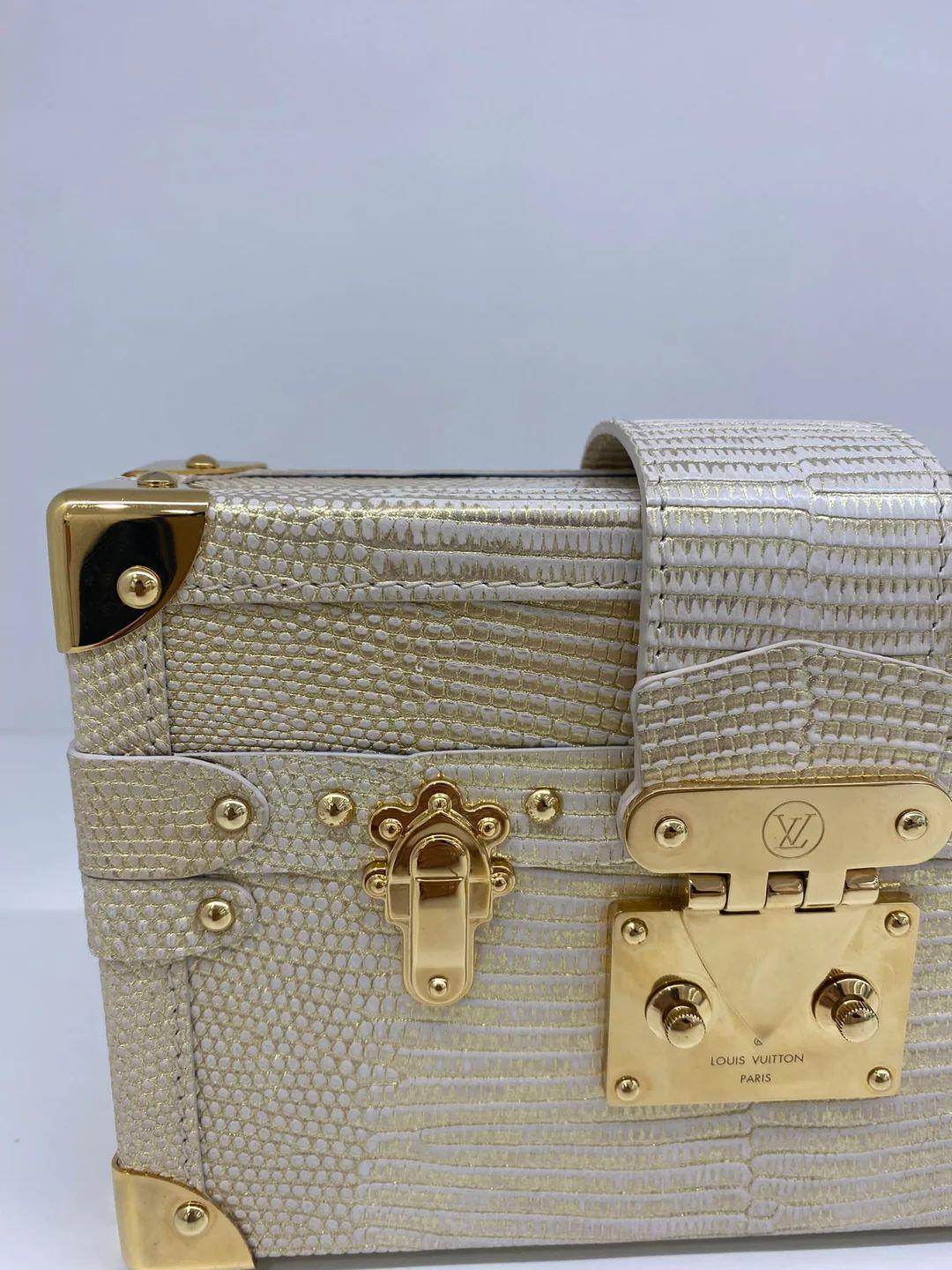 Louis Vuitton Petite Malle Lizard Gold For Sale 5