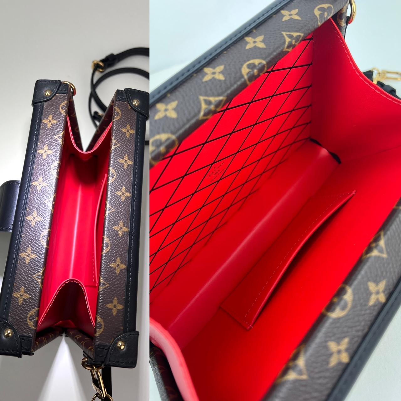 Pre-Owned  100% Authentic
Louis Vuitton Petite Malle Patches Monogram Crossbody Clutch Bag Limited Edition RARE
This covetable little trunk travels easily from day to evening. 
It can be carried as a clutch or attached the adjustable strap 
for