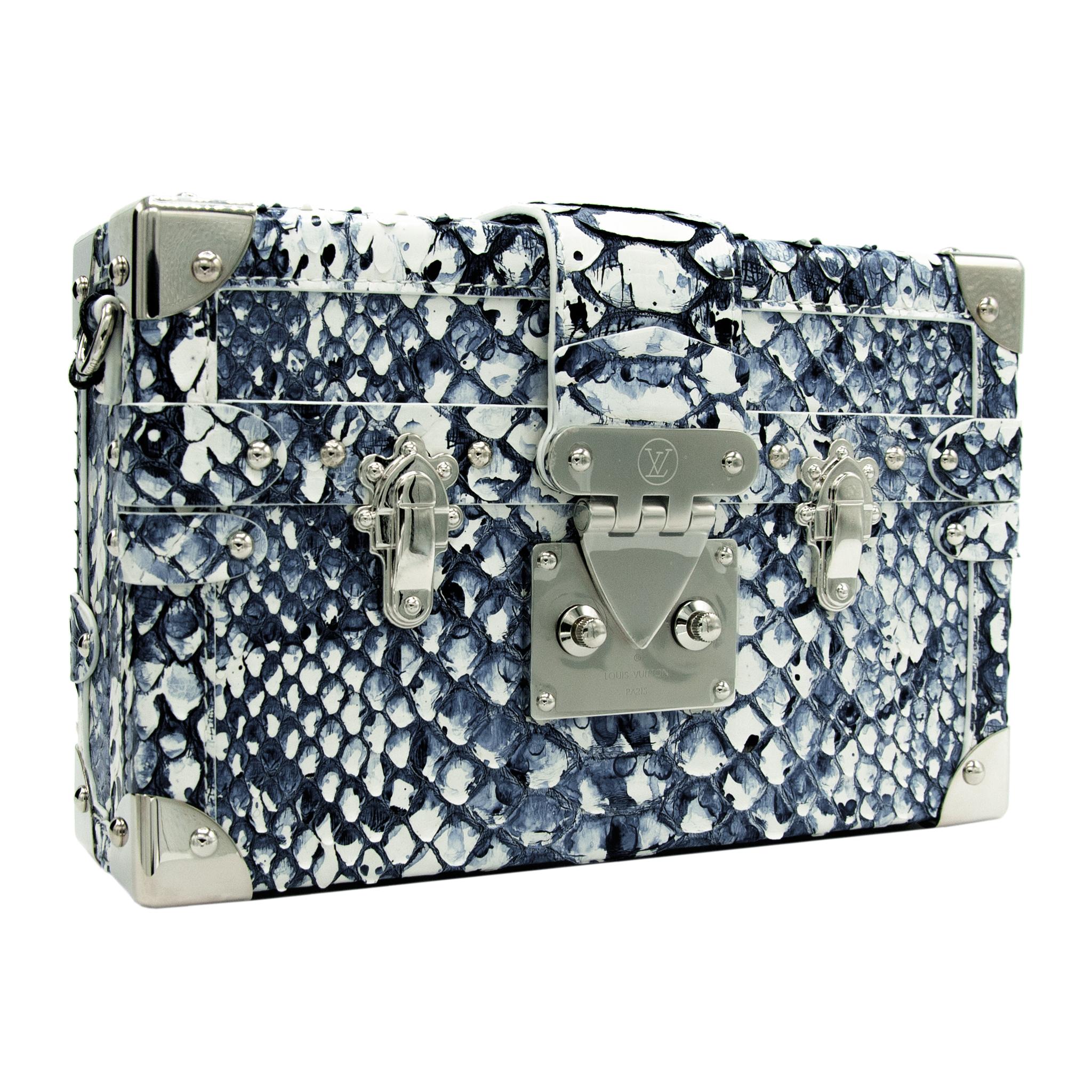 Louis Vuitton Petite Malle Python Blue and White For Sale at 1stDibs