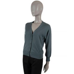 LOUIS VUITTON petrol blue cashmere CRYSTAL BUTTON Cardigan Sweater M