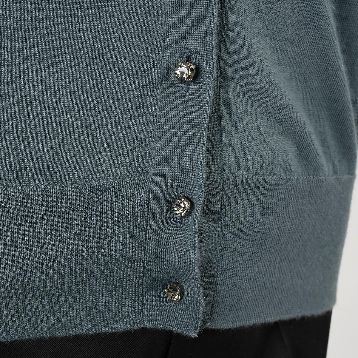 LOUIS VUITTON petrol blue cashmere CRYSTAL BUTTON Cardigan Sweater M For Sale 2