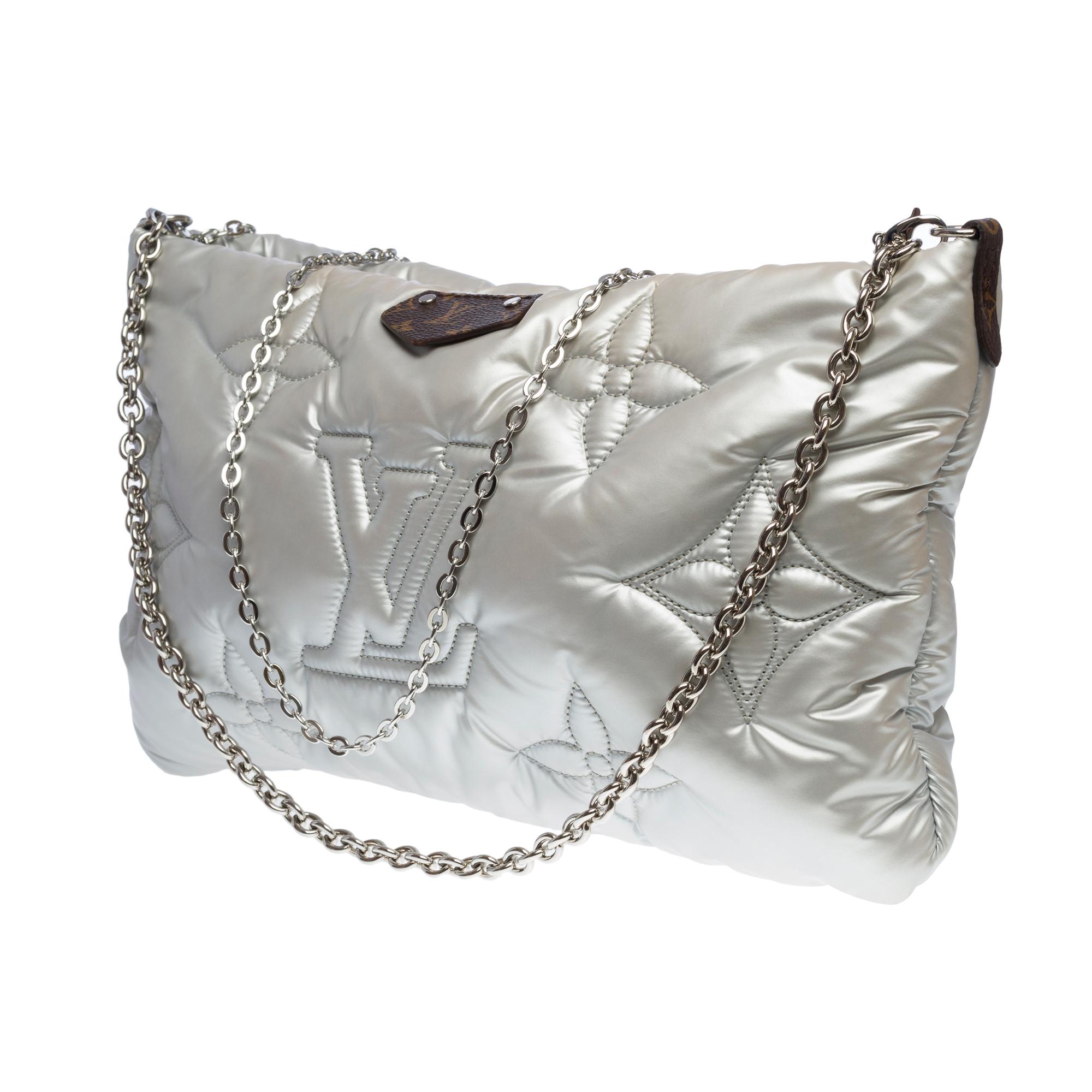 Women's or Men's Louis Vuitton Pillow capsule Maxi Pochette shoulder bag in silver nylon, SHW