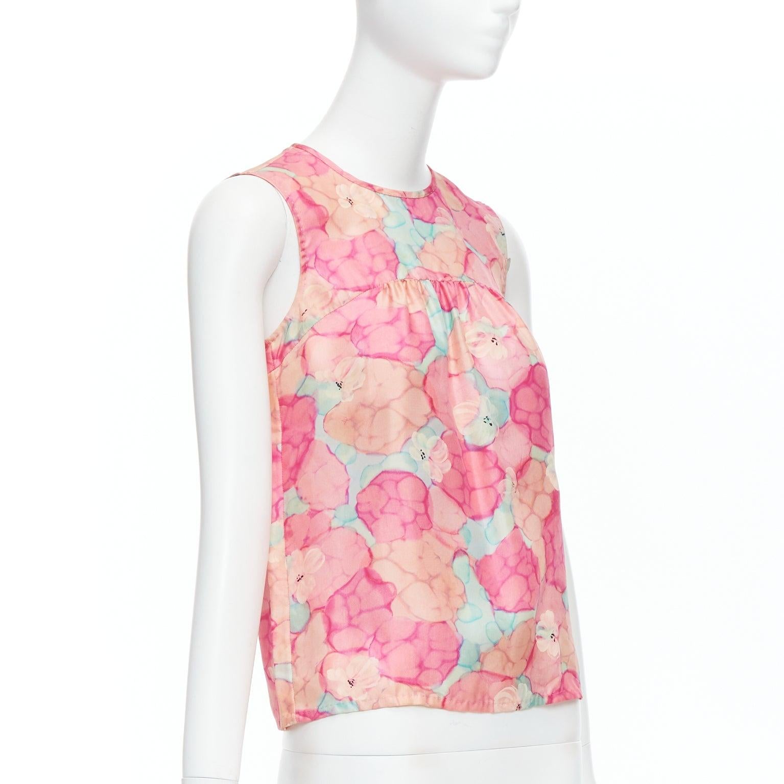 Pink LOUIS VUITTON pink 100% silk watercolour floral print sleeveless top FR34 XS