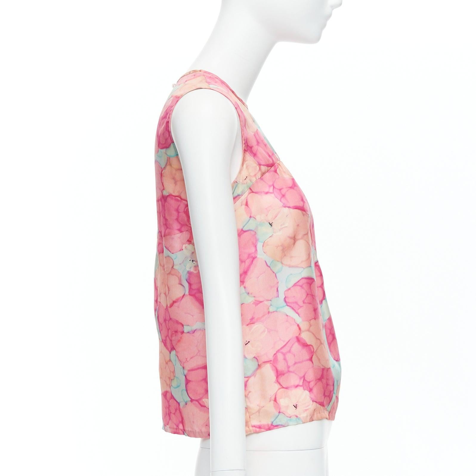 LOUIS VUITTON pink 100% silk watercolour floral print sleeveless top FR34 XS In Fair Condition In Hong Kong, NT