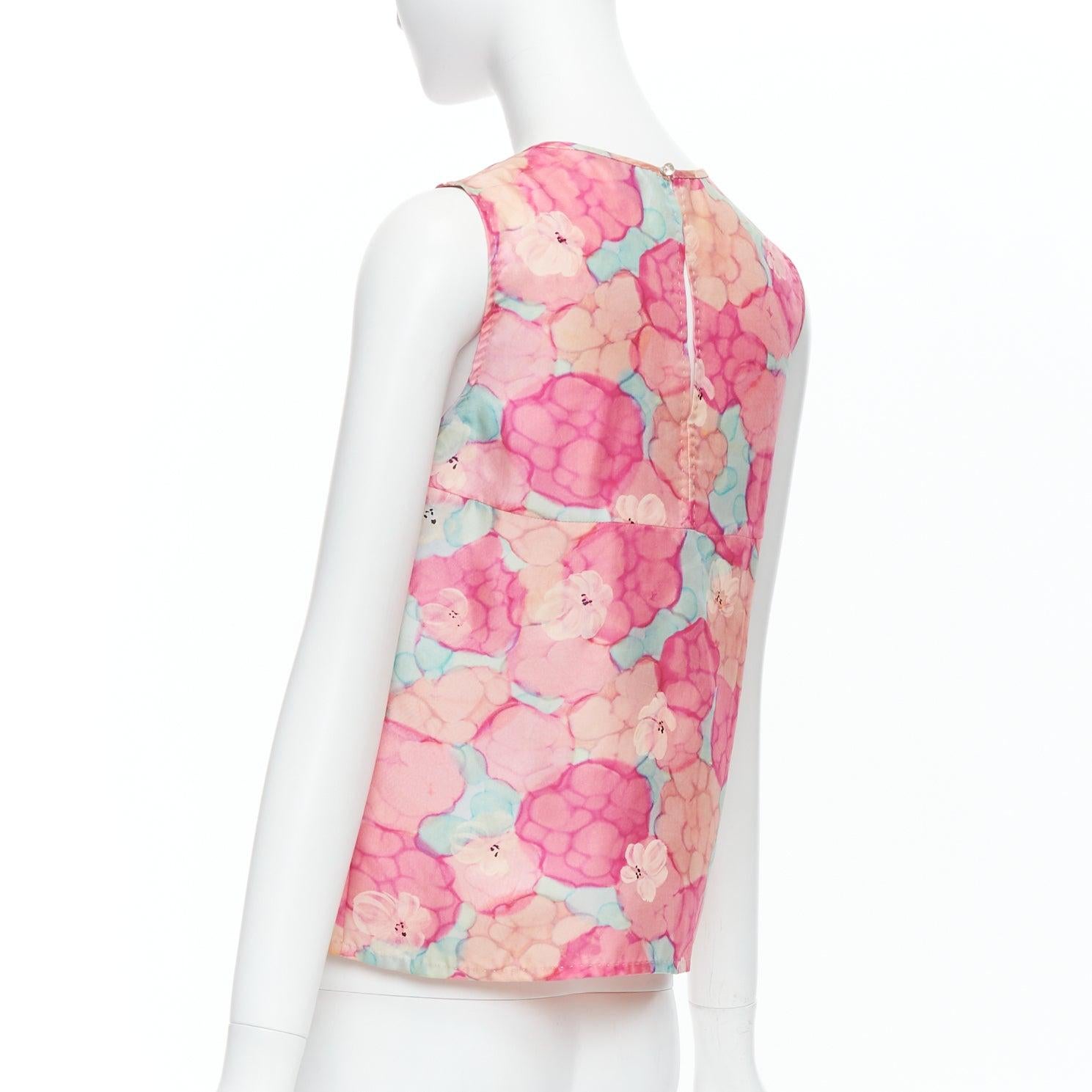 LOUIS VUITTON pink 100% silk watercolour floral print sleeveless top FR34 XS 1