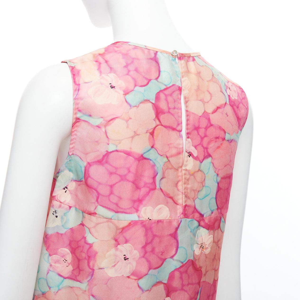 LOUIS VUITTON pink 100% silk watercolour floral print sleeveless top FR34 XS 2