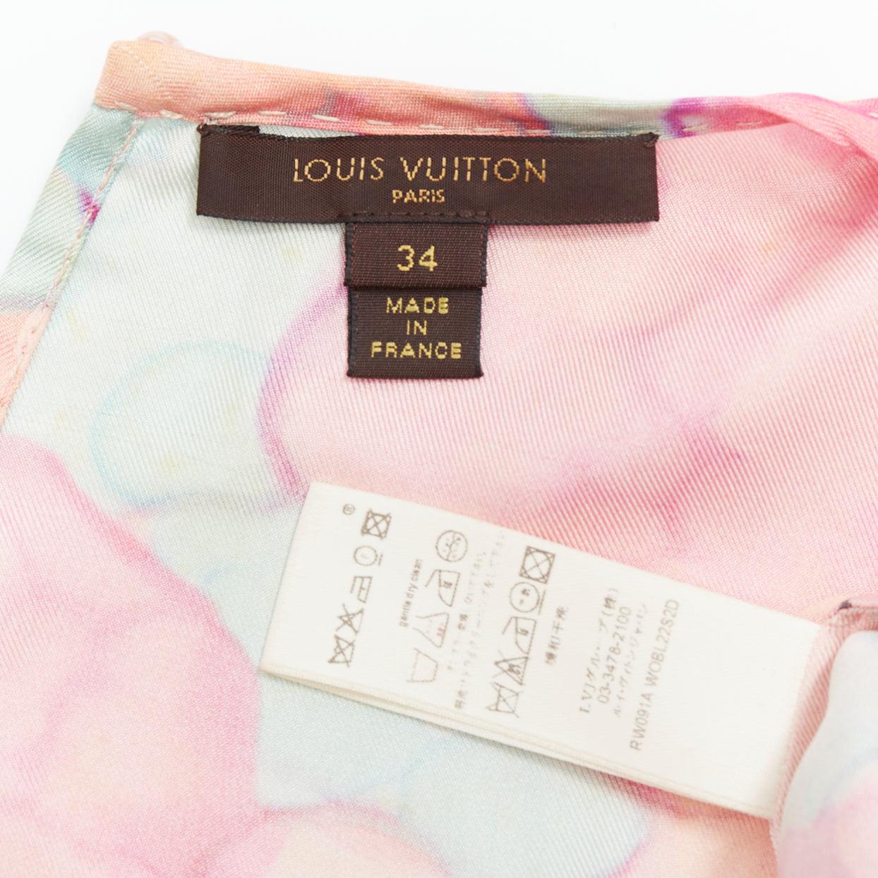 LOUIS VUITTON pink 100% silk watercolour floral print sleeveless top FR34 XS 3