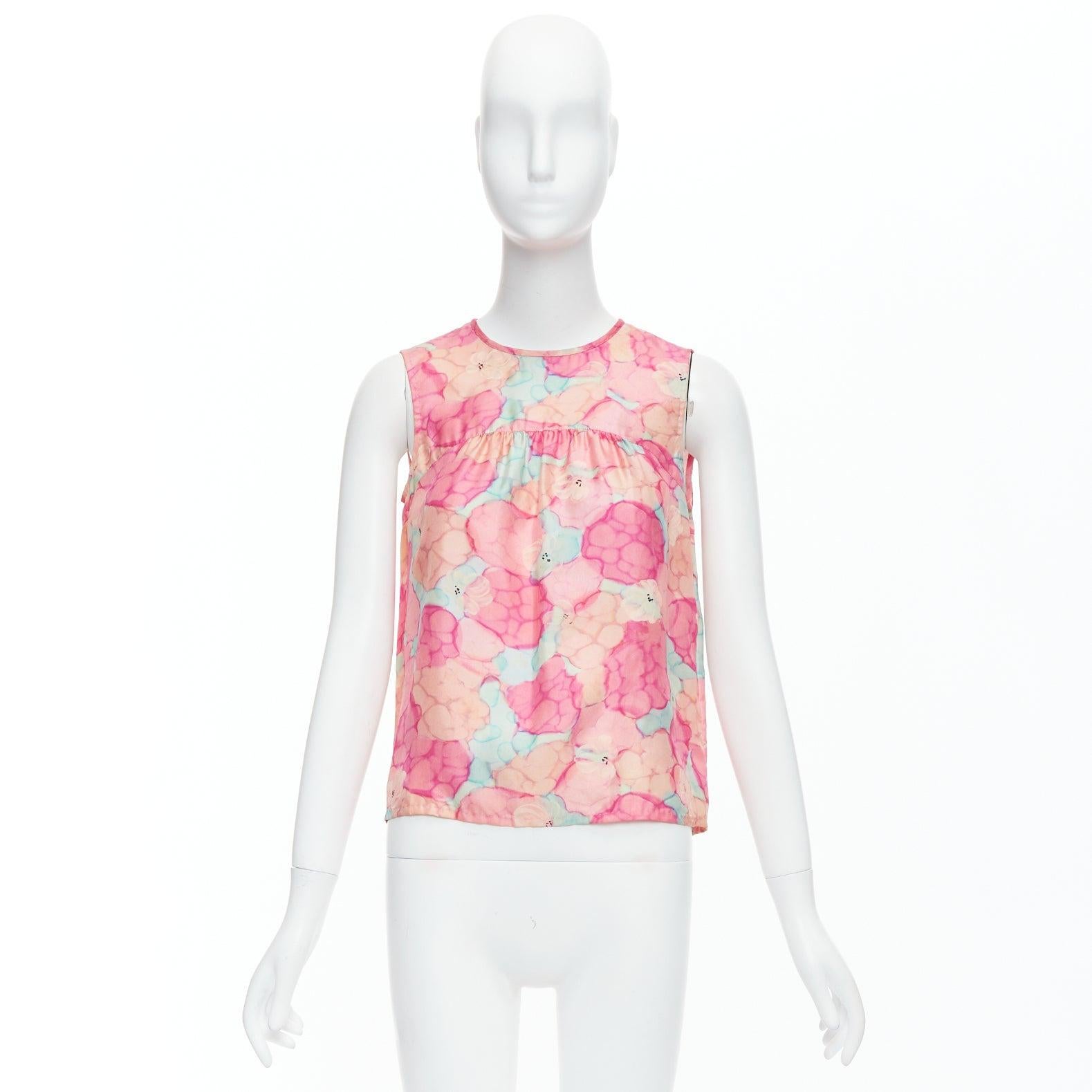 LOUIS VUITTON pink 100% silk watercolour floral print sleeveless top FR34 XS 4