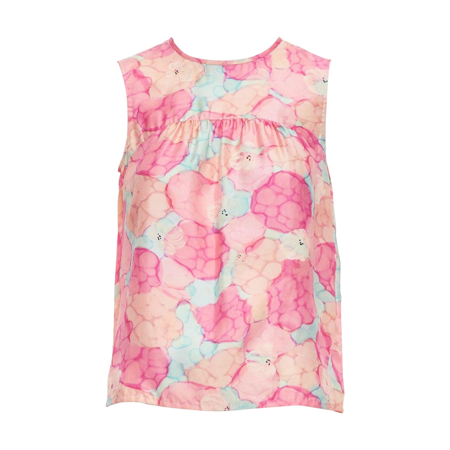 LOUIS VUITTON pink 100% silk watercolour floral print sleeveless top FR34 XS