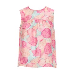 LOUIS VUITTON pink 100% silk watercolour floral print sleeveless top FR34 XS