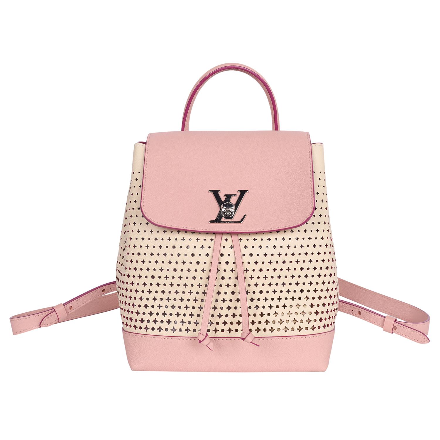 Louis Vuitton Sac à dos Lockme en cuir perforé beige et rose en vente 8