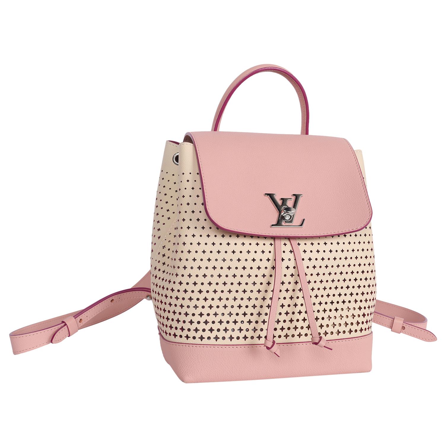 Louis Vuitton Sac à dos Lockme en cuir perforé beige et rose Pour femmes en vente