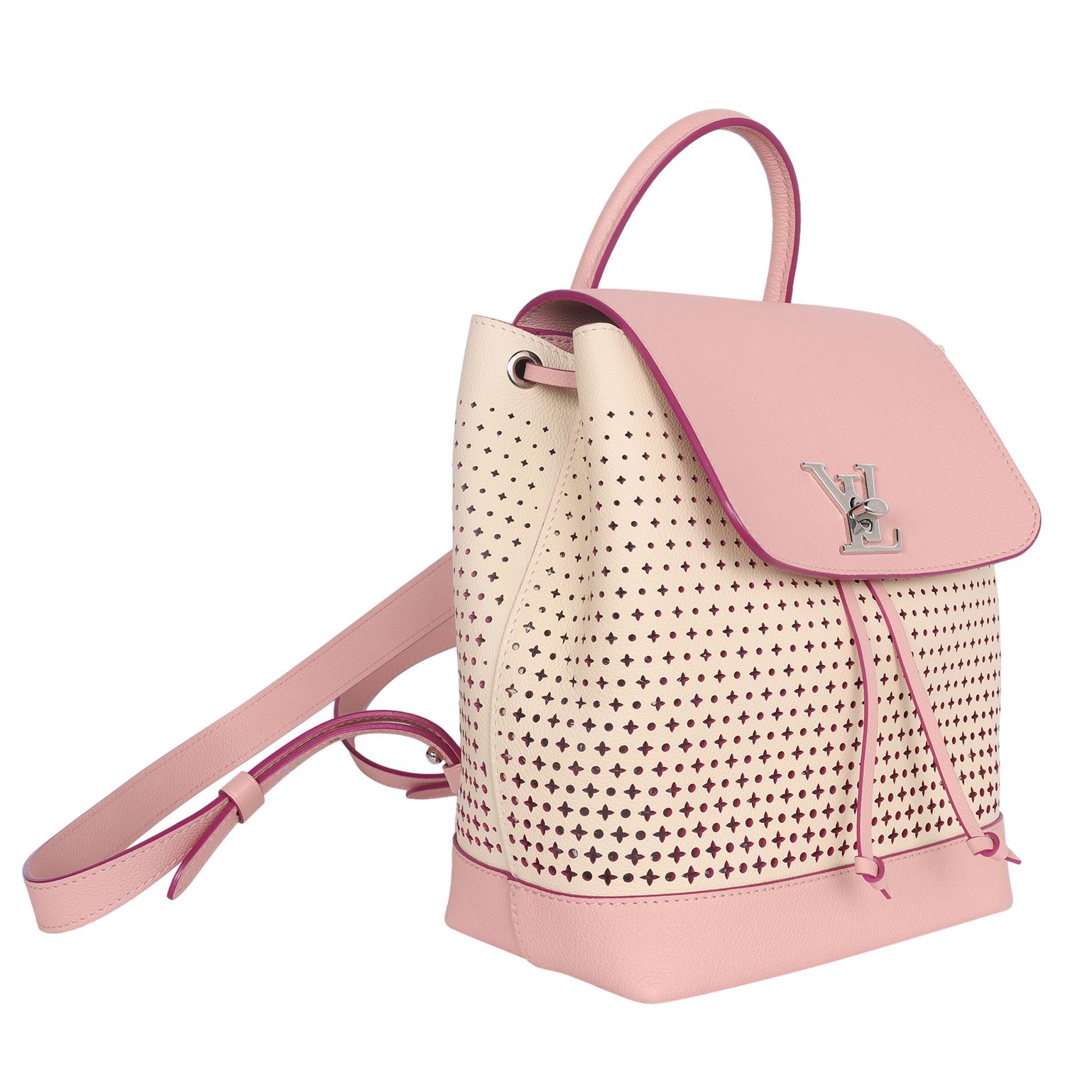 Louis Vuitton Pink Beige Perforated Leather Lockme Backpack For Sale 2