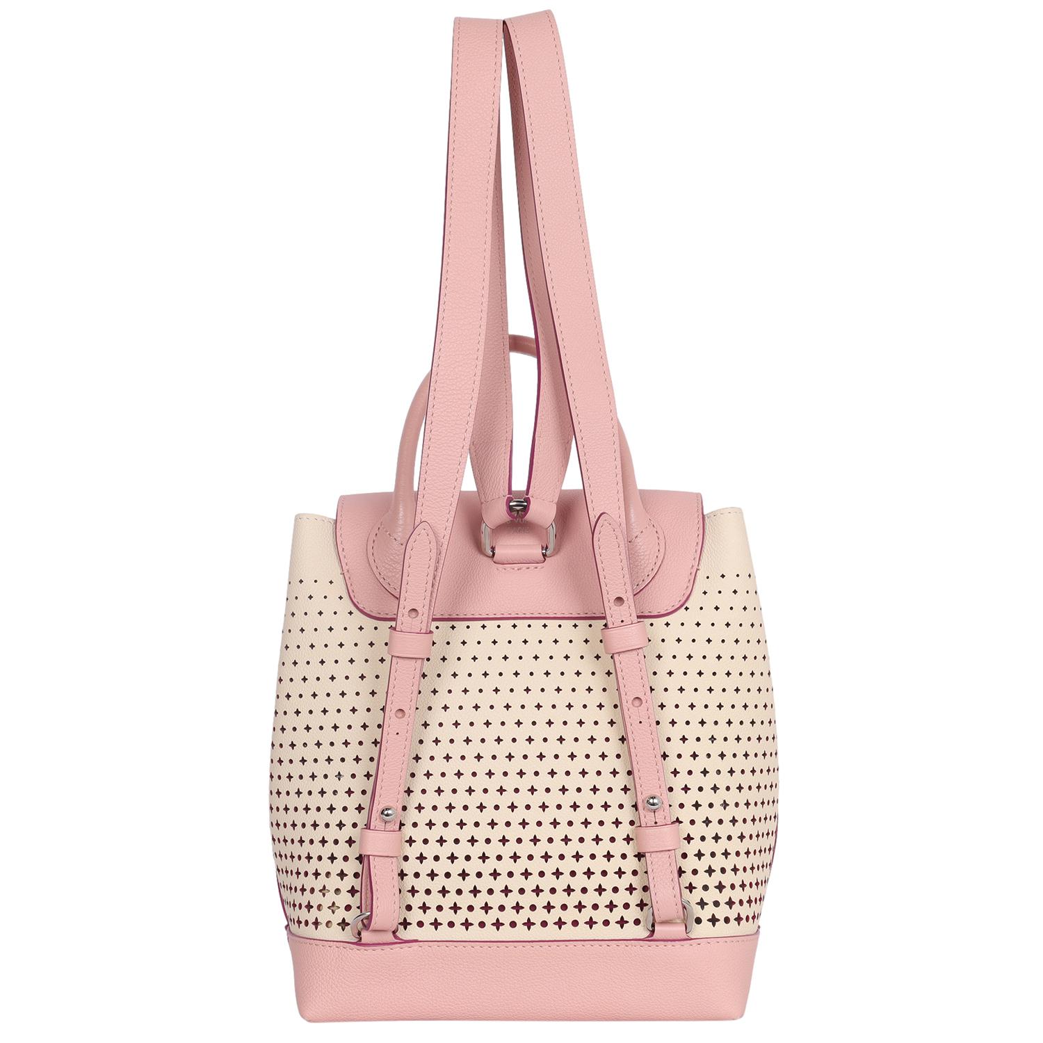 Louis Vuitton Pink Beige Perforated Leather Lockme Backpack For Sale 3