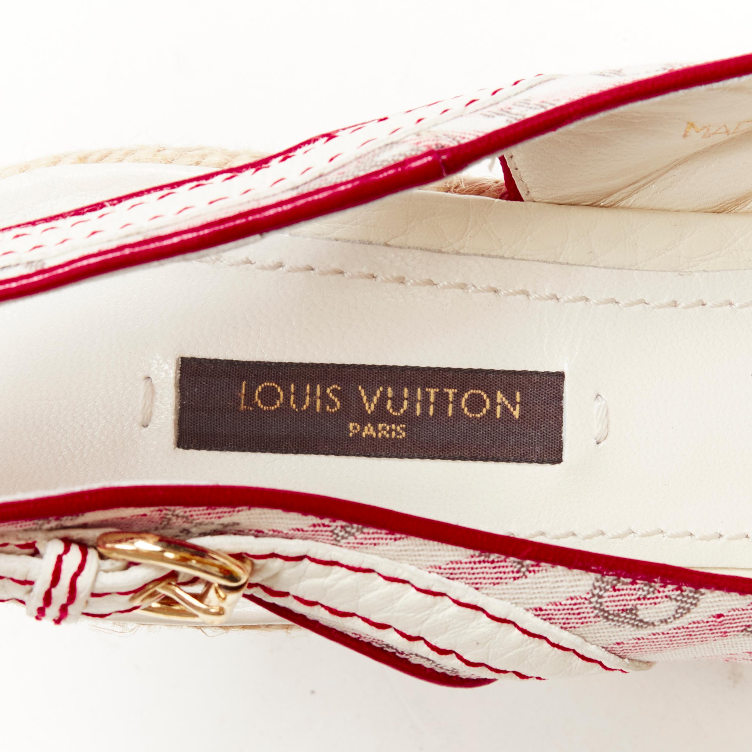 LOUIS VUITTON pink beige striped monogram jute espadrille wedge platform EU36.5 For Sale 6