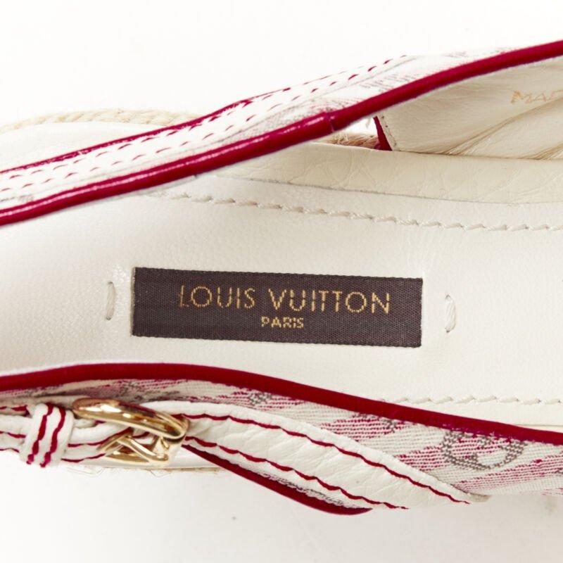 LOUIS VUITTON pink beige striped monogram jute espadrille wedge platform EU36.5 5