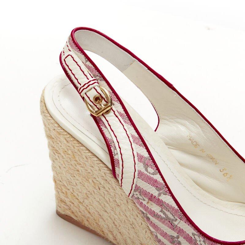 LOUIS VUITTON pink beige striped monogram jute espadrille wedge platform EU36.5 3