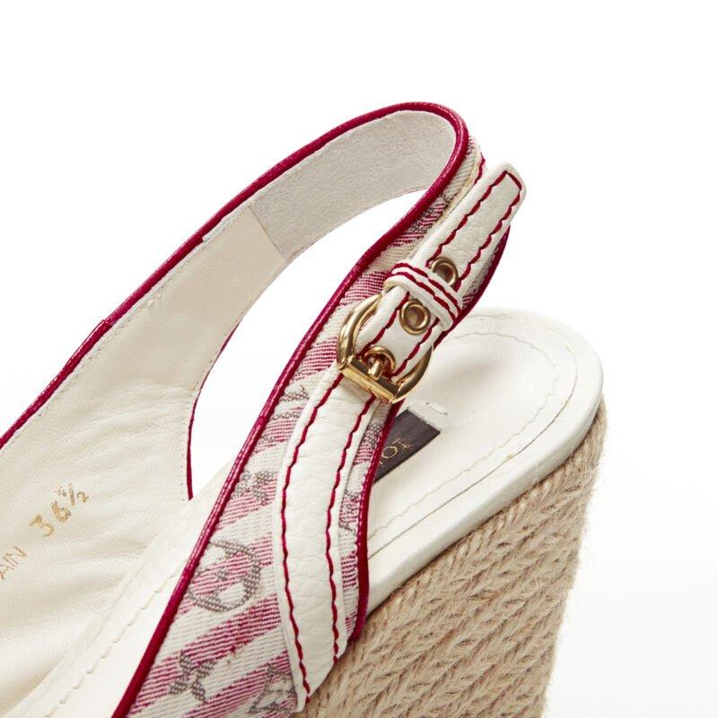 LOUIS VUITTON pink beige striped monogram jute espadrille wedge platform EU36.5 4