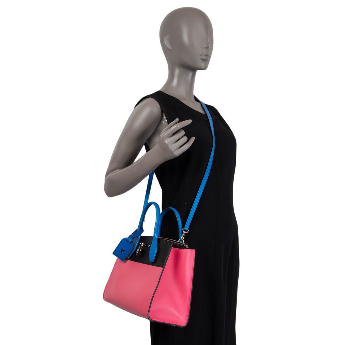 Women's LOUIS VUITTON pink black blue leather 2016 CITY STEAMER PM Tote Bag