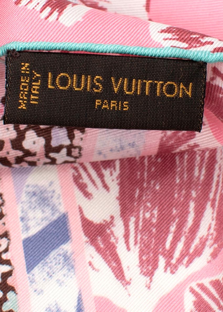 Beige Louis Vuitton Pink Blossom Print Silk Twill Scarf 90