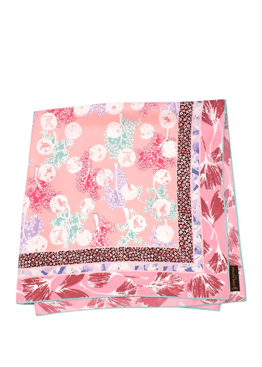 Women's Louis Vuitton Pink Blossom Print Silk Twill Scarf 90