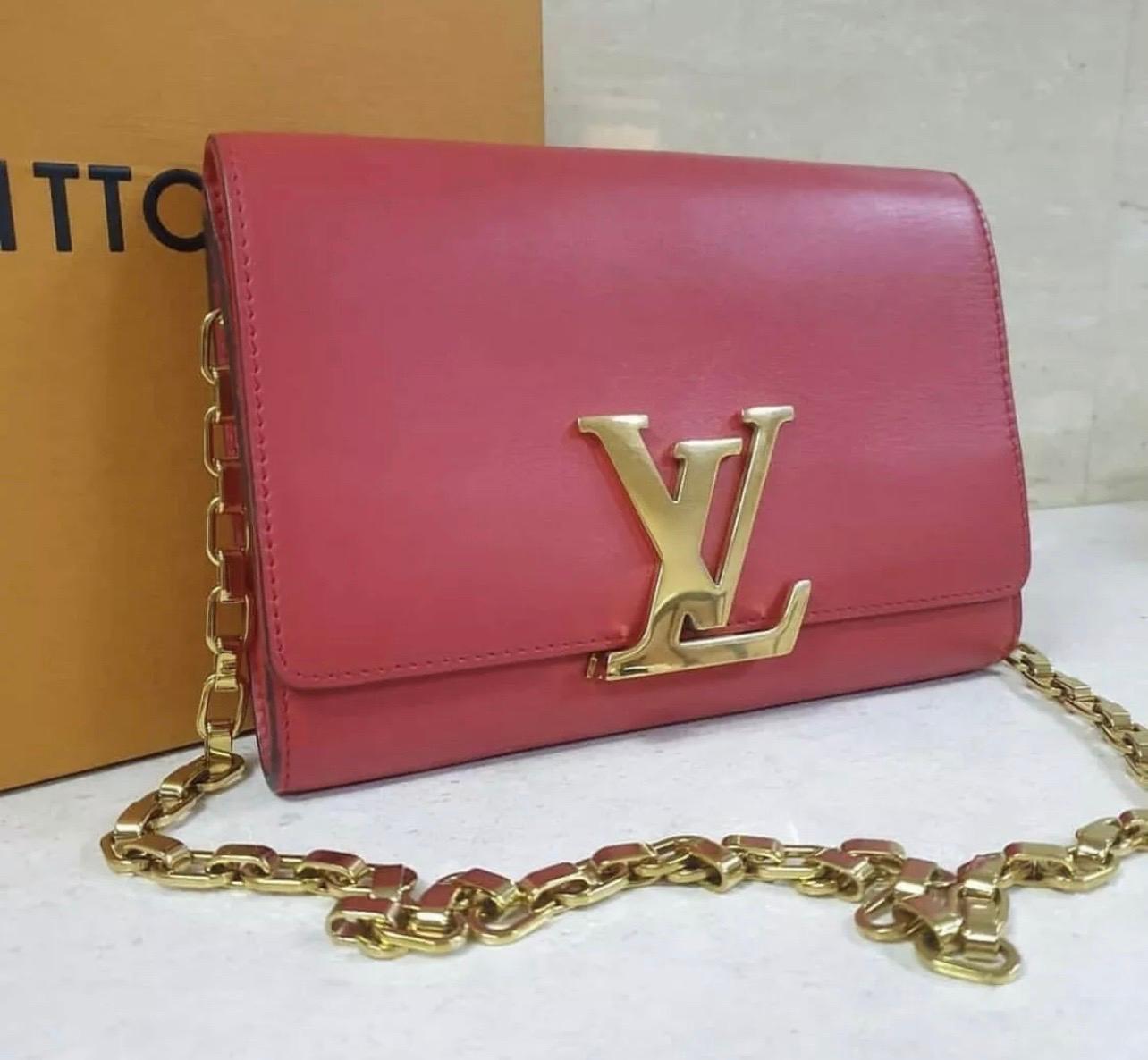 Men's Louis Vuitton Pink Calfskin Leather Chain Louise GM Bag 