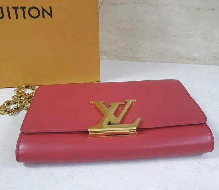 Louis Vuitton Red Calfskin Leather Chain Louise GM Bag - ShopStyle Clutches