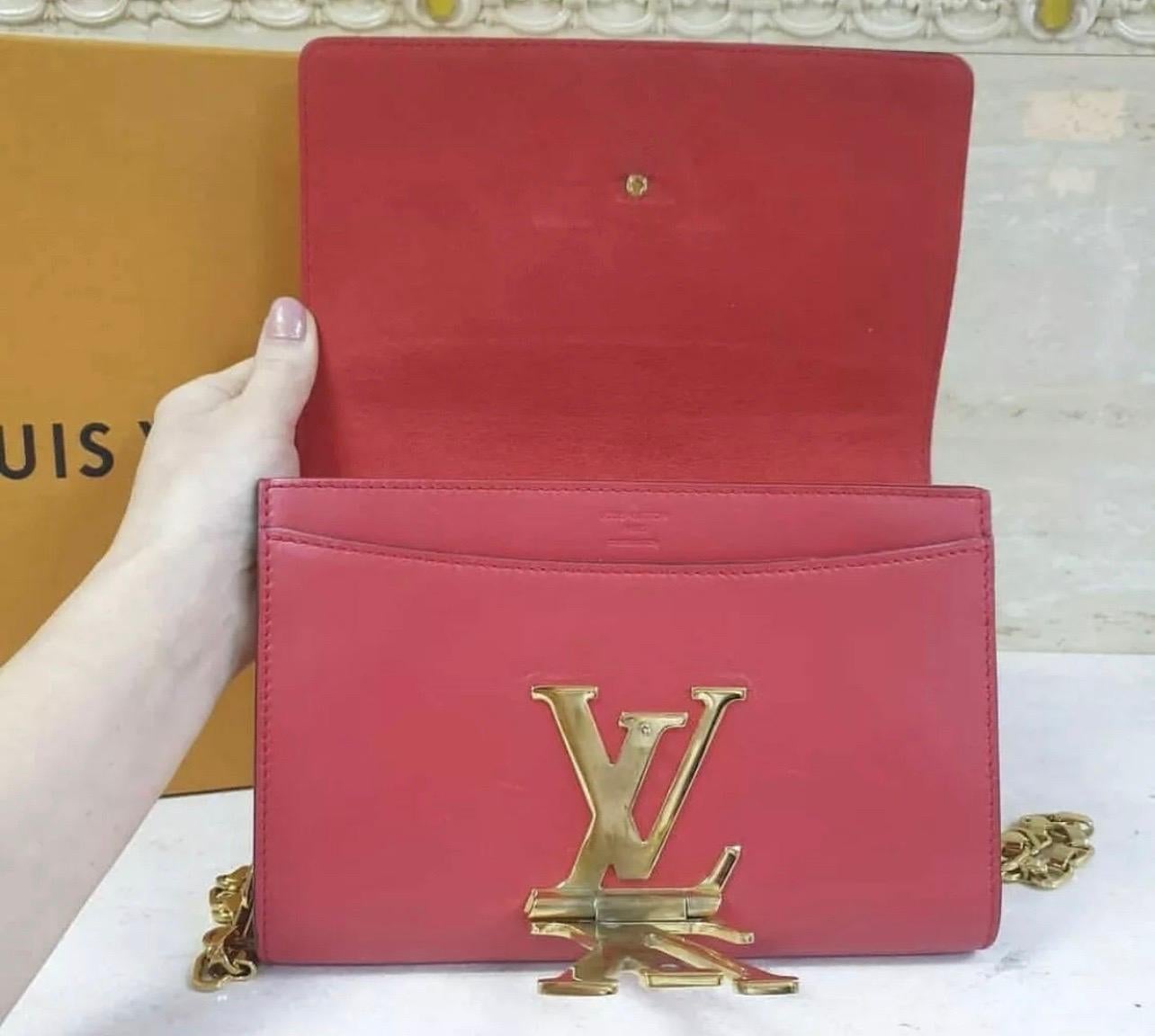 Louis Vuitton Pink Calfskin Leather Chain Louise GM Bag  2