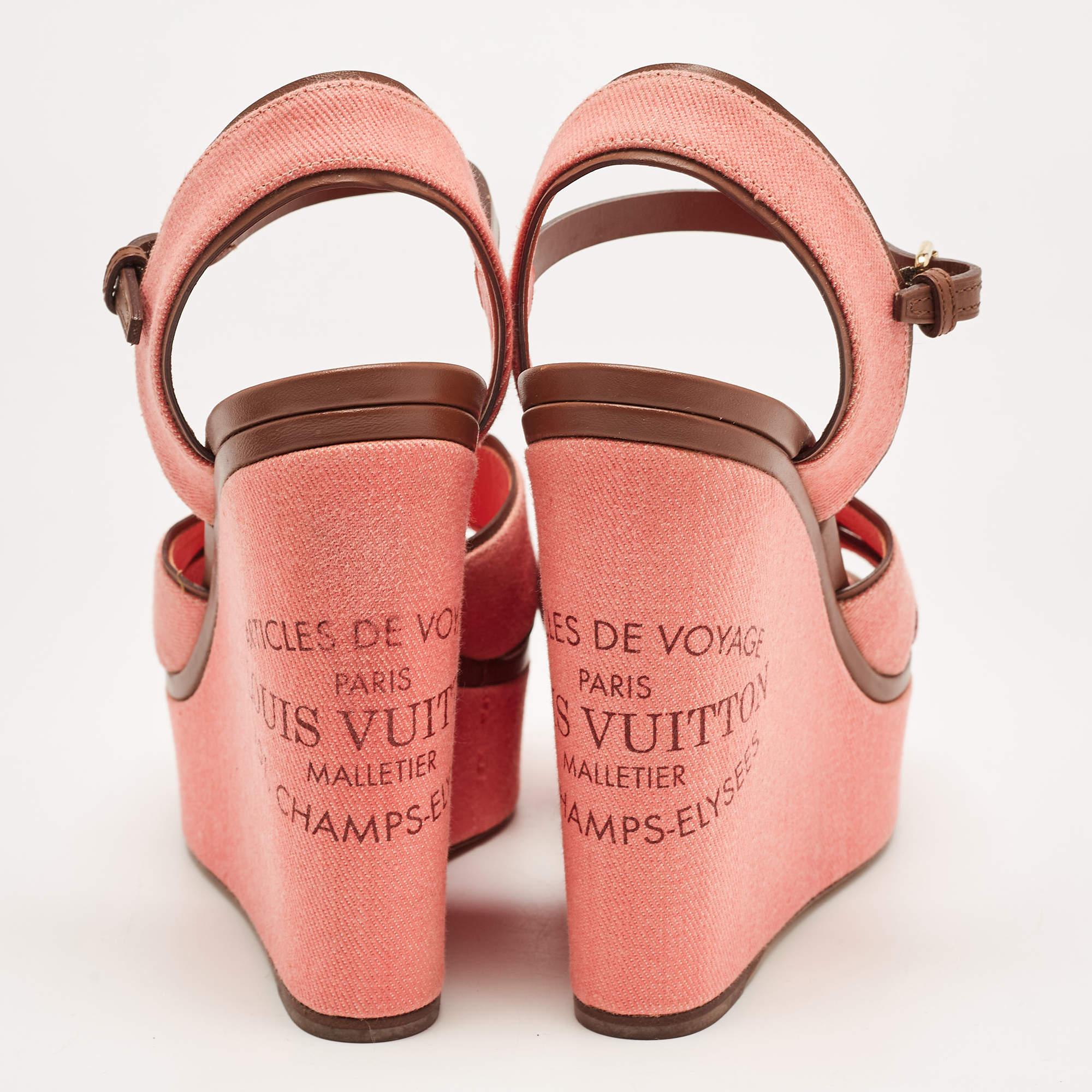 Louis Vuitton Pink Canvas and Leather Articles De Voyage Wedge Sandals Size 40 For Sale 2