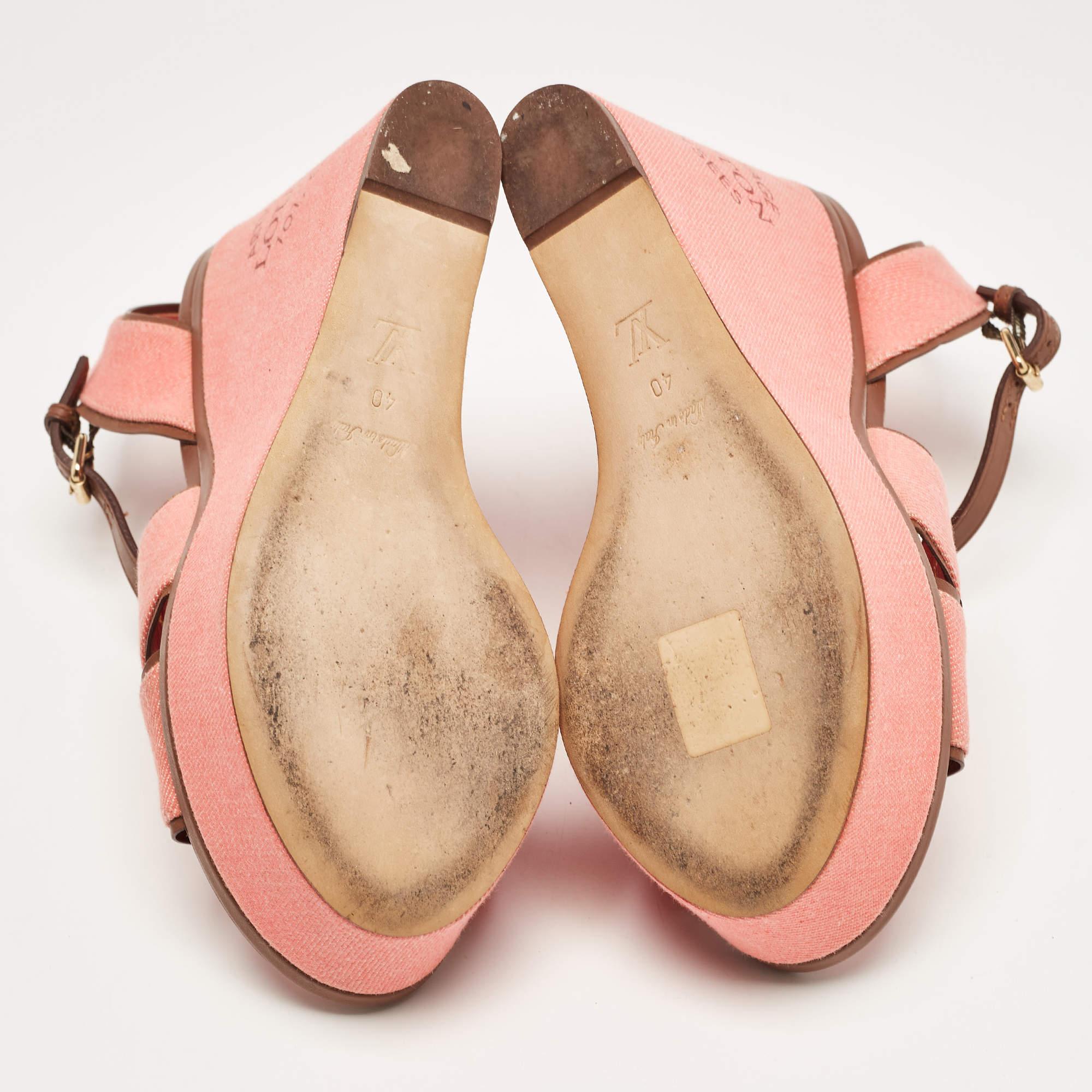 Louis Vuitton Pink Canvas and Leather Articles De Voyage Wedge Sandals Size 40 For Sale 3