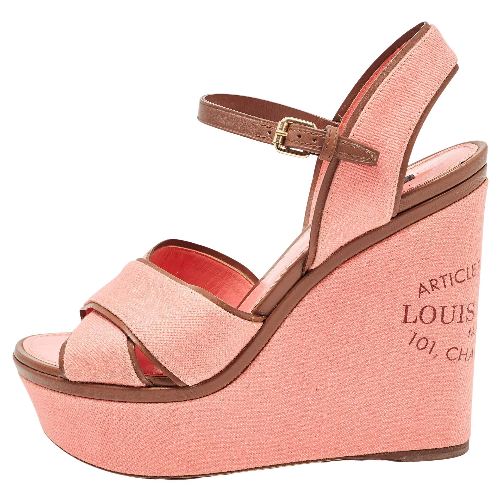 Louis Vuitton Pink Canvas and Leather Articles De Voyage Wedge Sandals Size 40 For Sale