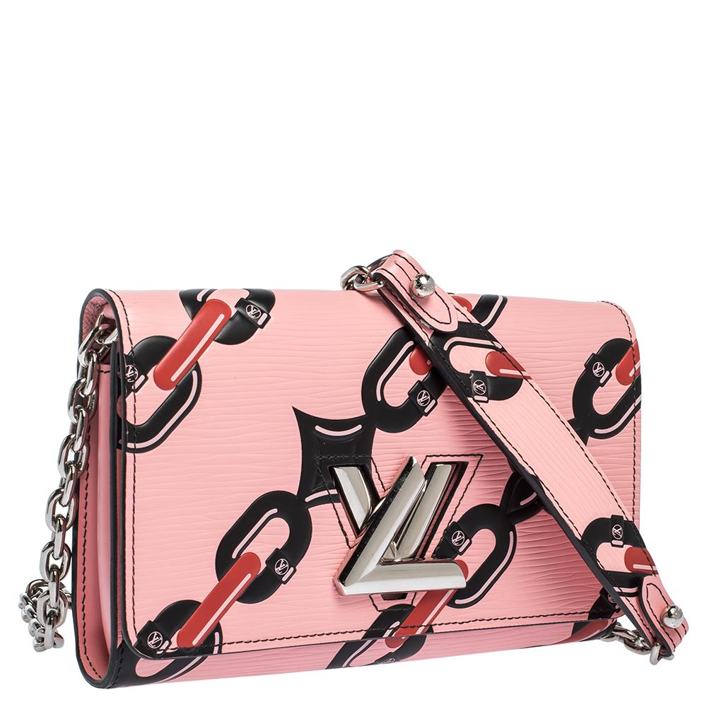 Women's Louis Vuitton Pink Chain Flower Epi Leather Twist Wallet on Chain