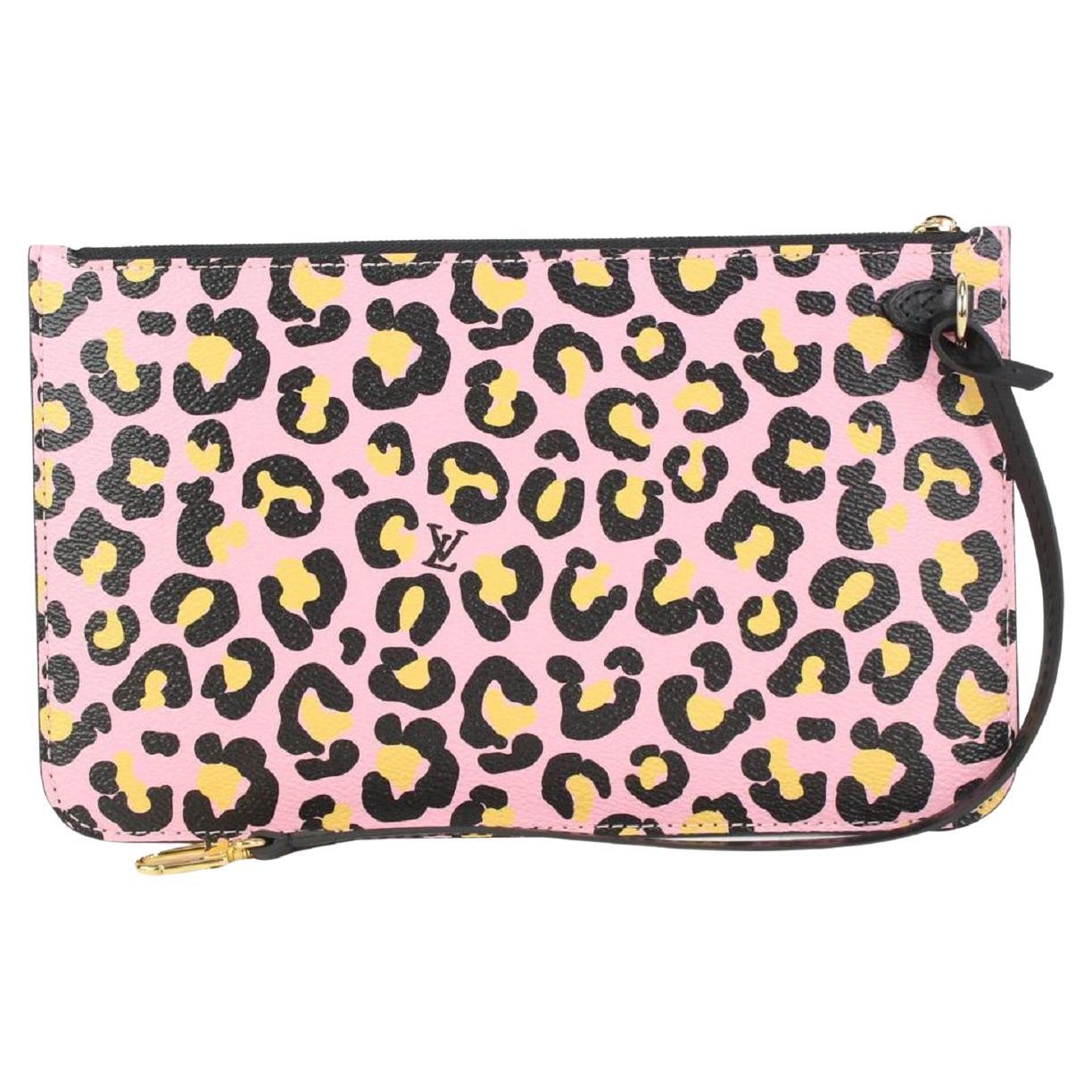 Louis Vuitton Pink Cheetah Wild at Heart Neverfull Pochette MM or GM Wristlet 18 For Sale