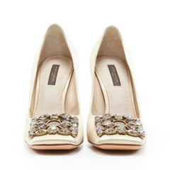LOUIS VUITTON pink clear jewel crystal square toe champagne satin pump EU36
