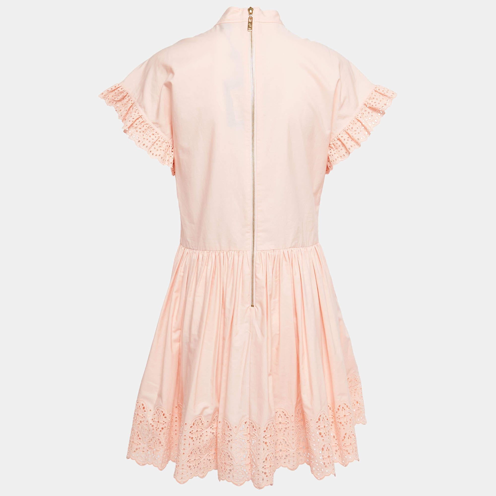 Louis Vuitton Pink Cotton Frilled Mini Dress M