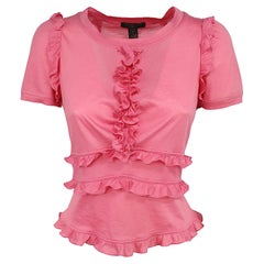 Used LOUIS VUITTON - Pink Cotton Top with Ruffles and Short Sleeves  Size M