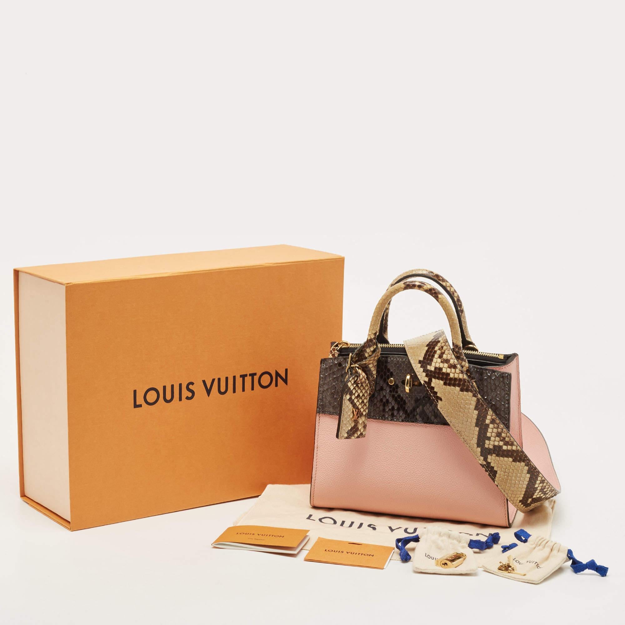 Louis Vuitton Pink/Cream Taurillon Leather and Python City Steamer Mini Bag For Sale 11