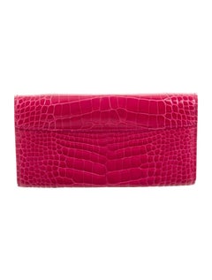 Louis Vuitton Pink Crocodile Exotic Leather Logo Charm Evening Clutch Wallet