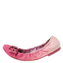 Louis Vuitton Pink Denim Buckle Scrunch Ballet Flats Size 37.5