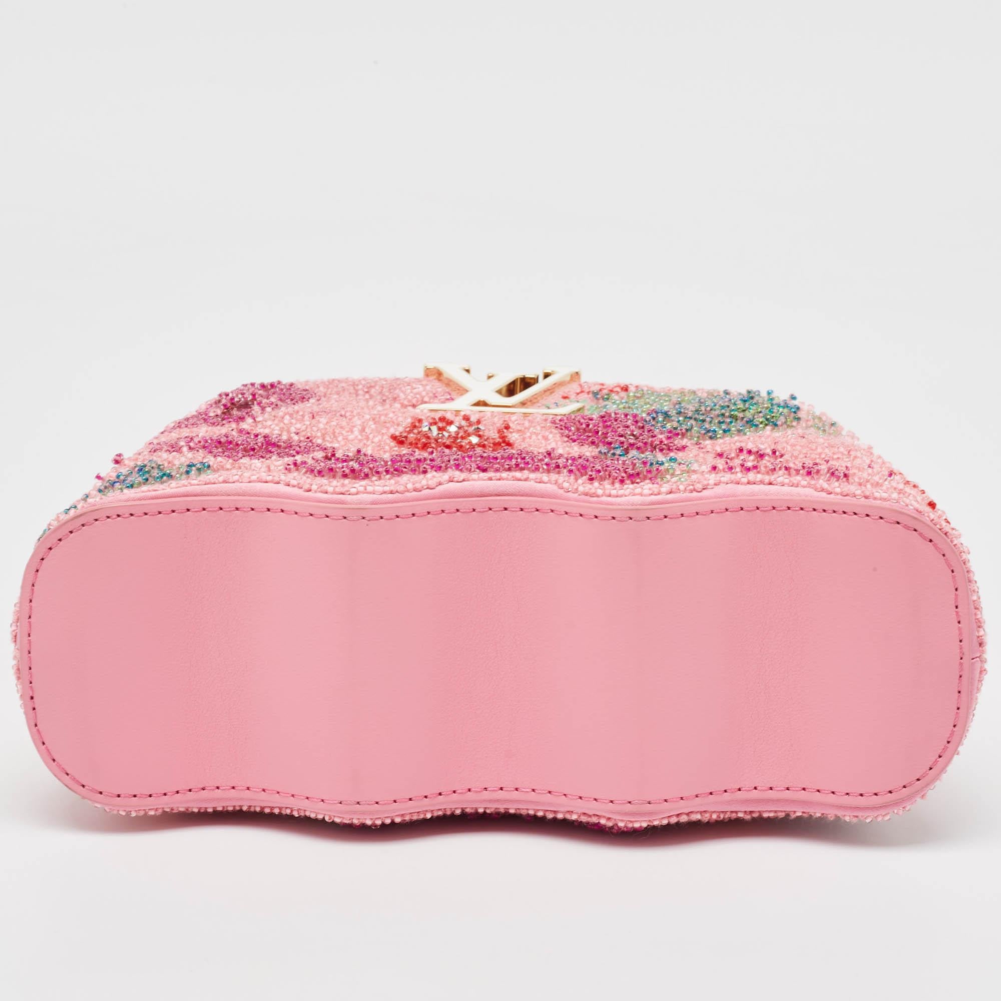 Louis Vuitton Pink Embroidered Satin Capucines Capushell Mini Bag For Sale 2