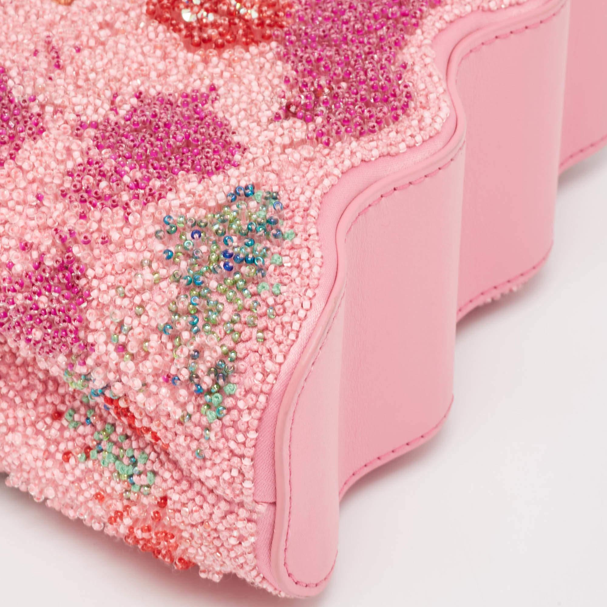 Louis Vuitton Pink Embroidered Satin Capucines Capushell Mini Bag For Sale 5